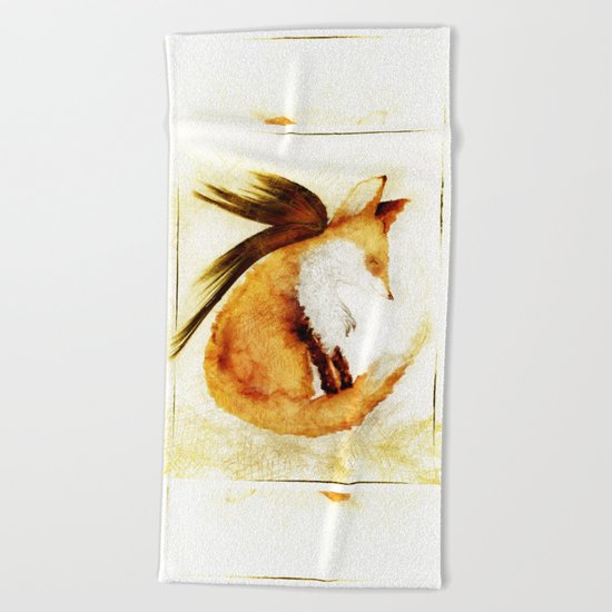 Winged Fox Sleeping Beach Towel