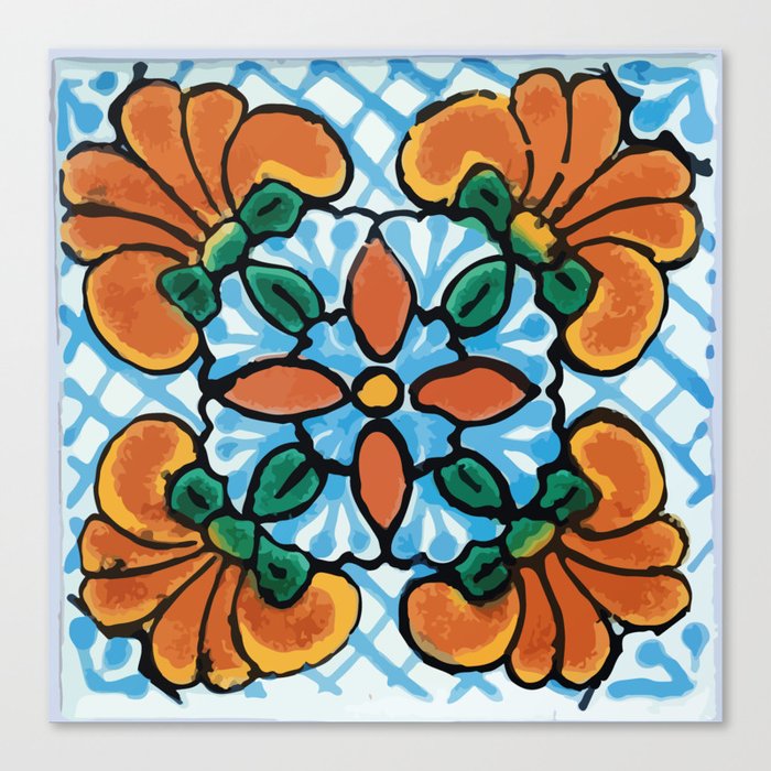 Celeste bouquet retro mexican talavera tile vintage interior design Canvas Print