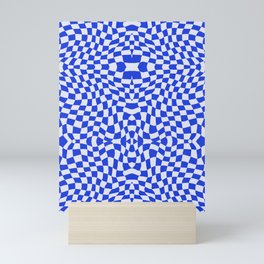 Blue and white checker symmetrical pattern Mini Art Print