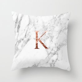 Monogram rose gold marble K Throw Pillow