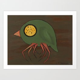 Green Button-Eye Spider-Bird Art Print | Dark, Orange, Creature, Halloween, Lmjohnson, Acrylic, Spooky, Gold, Green, Bizarre 