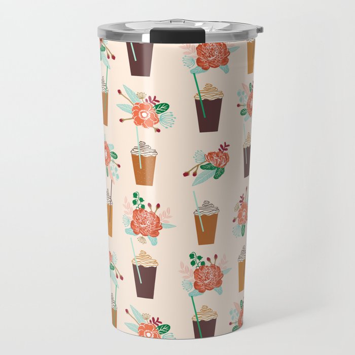 Coffee floral bouquet coffee lovers java bean cute pattern print for kitchen Travel Mug