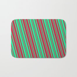 [ Thumbnail: Crimson and Green Colored Lines/Stripes Pattern Bath Mat ]