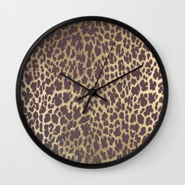 Modern burgundy gold leopard animal print Wall Clock