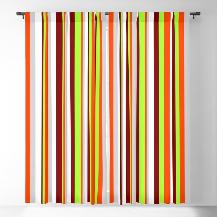 Eye-catching Maroon, Light Green, Red, Light Gray, and White Colored Stripes/Lines Pattern Blackout Curtain