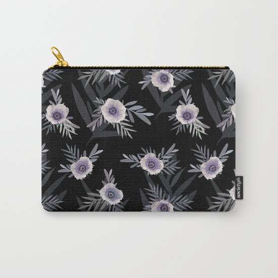 Floral pattern with anemone flowers, romantic print black background Carry-All Pouch