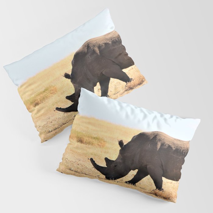 South Africa Photography - Rhino At The Dry Empty Savannah Pillow Sham