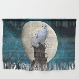 White Snowy Owl Bird Moon Blue A141 Wall Hanging
