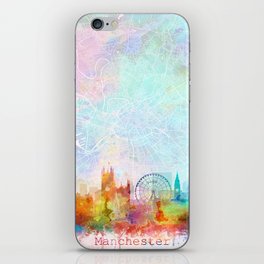 Manchester Skyline Map Watercolor, Print by Zouzounio Art iPhone Skin