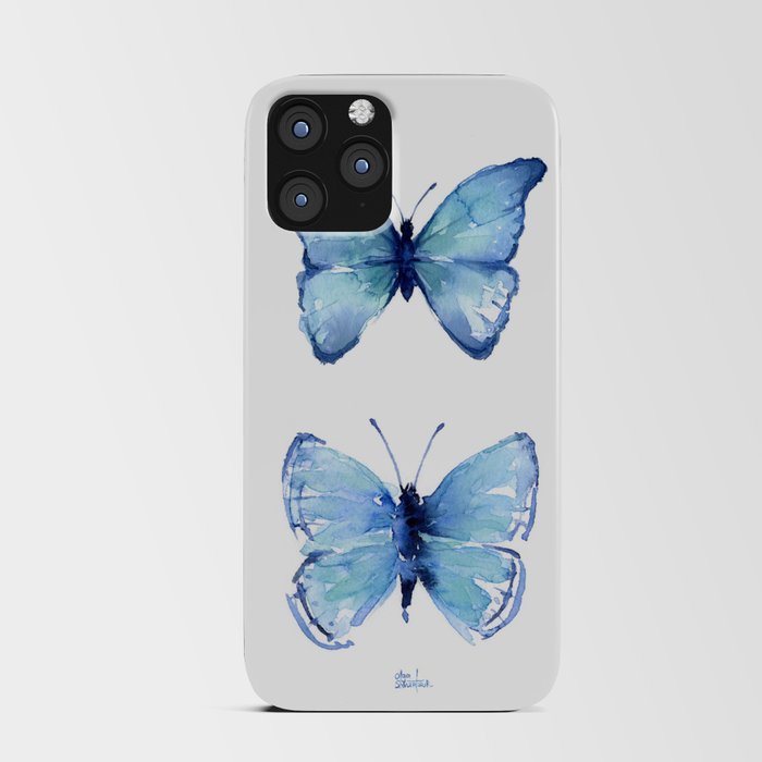 Two Blue Butterflies Watercolor iPhone Card Case