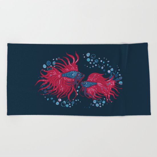 Fighting fish Beach Towel