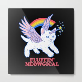 Fluffin' Meowgical Metal Print | Graphicdesign, Pet, Retro, Unicorn, Rainbow, 80S, Sweet, Dream, Animal, Kitten 