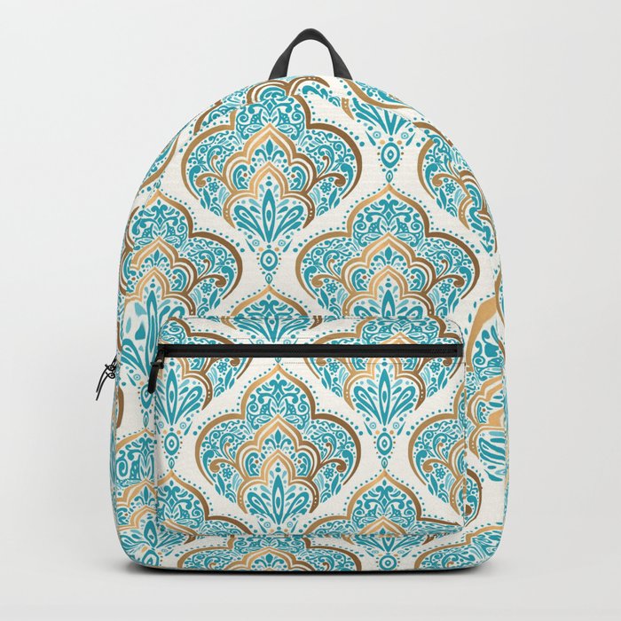 Turquoise Golden Moroccan Baroque Pattern Backpack