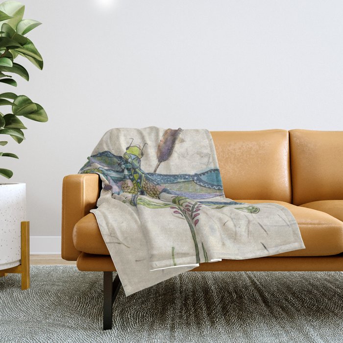 ""Dragonflies and Cattails" Throw Blanket