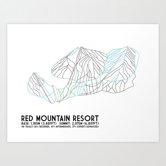 Red Mountain Resort, BC, Canada - Minimalist Trail Art Art Print