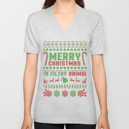 Merry Christmas Ya Filthy Animal - Ugly V Neck T Shirt