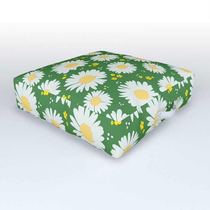 Spring Daisies 001 on Green Outdoor Floor Cushion