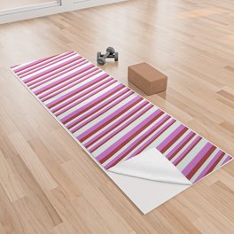 [ Thumbnail: Brown, Orchid, and Mint Cream Colored Stripes/Lines Pattern Yoga Towel ]