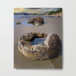 Moeraki Spherical Stones at New Zealand Pacific Ocean Beach - Famous Boulders 2 Metal Print | Zealand, Boulders, Beach, Spherical, Sunset, Moeraki, Landscape, Dramtic, Natural, Coast 