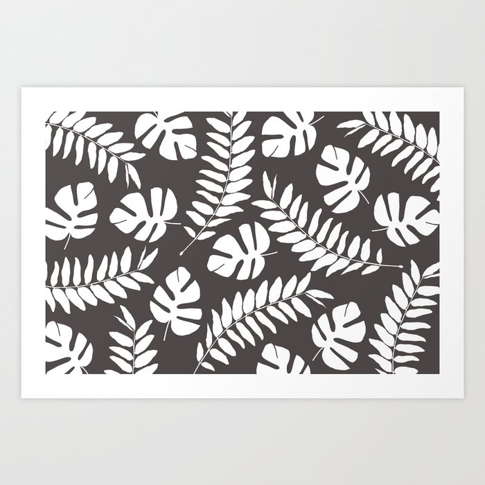 Monstera and Leaf grey Background Art Print