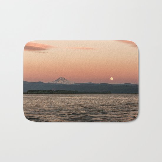 Mt. Hood Moonrise at Sunset Bath Mat