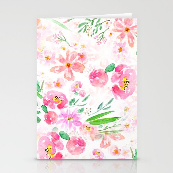 pink flowers and green leaf pattern  Stationery Cards