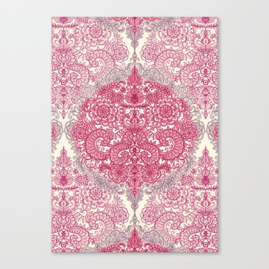 Happy Place Doodle in Berry Pink, Cream & Mauve Canvas Print