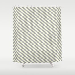 [ Thumbnail: Dark Grey and Beige Colored Pattern of Stripes Shower Curtain ]