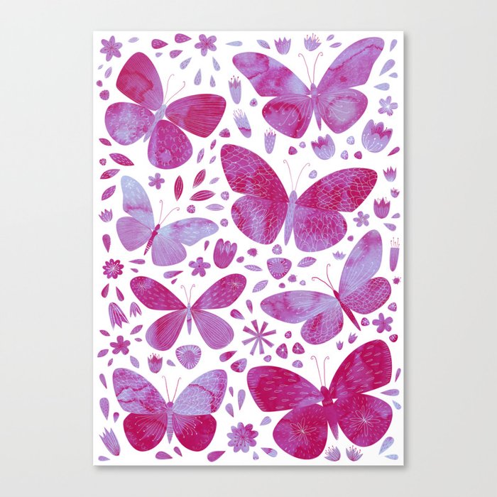Magenta Pink Watercolor Butterflies Canvas Print