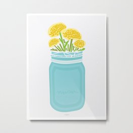 Geometric Mason Jar with Flowers Metal Print