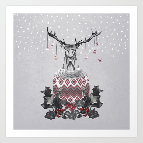 Christmas Deer (by Mariam & Nika) Art Print