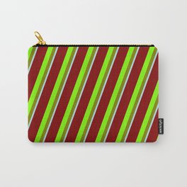 [ Thumbnail: Maroon, Chartreuse, Green & Powder Blue Colored Striped/Lined Pattern Carry-All Pouch ]