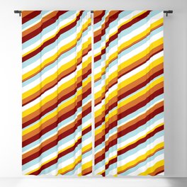 [ Thumbnail: Vibrant Powder Blue, White, Yellow, Chocolate, and Maroon Colored Lines Pattern Blackout Curtain ]