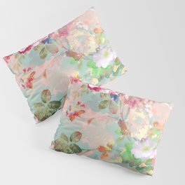 Botanical neo mint pink abstract watercolor floral pattern Pillow Sham