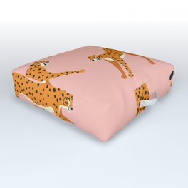 Cheetahs pattern on pink Outdoor Floor Cushion | Decorative, Drawing, Jungle, Pattern, Seamless, Predator, Abstract, Illustration, Exotic, Background 