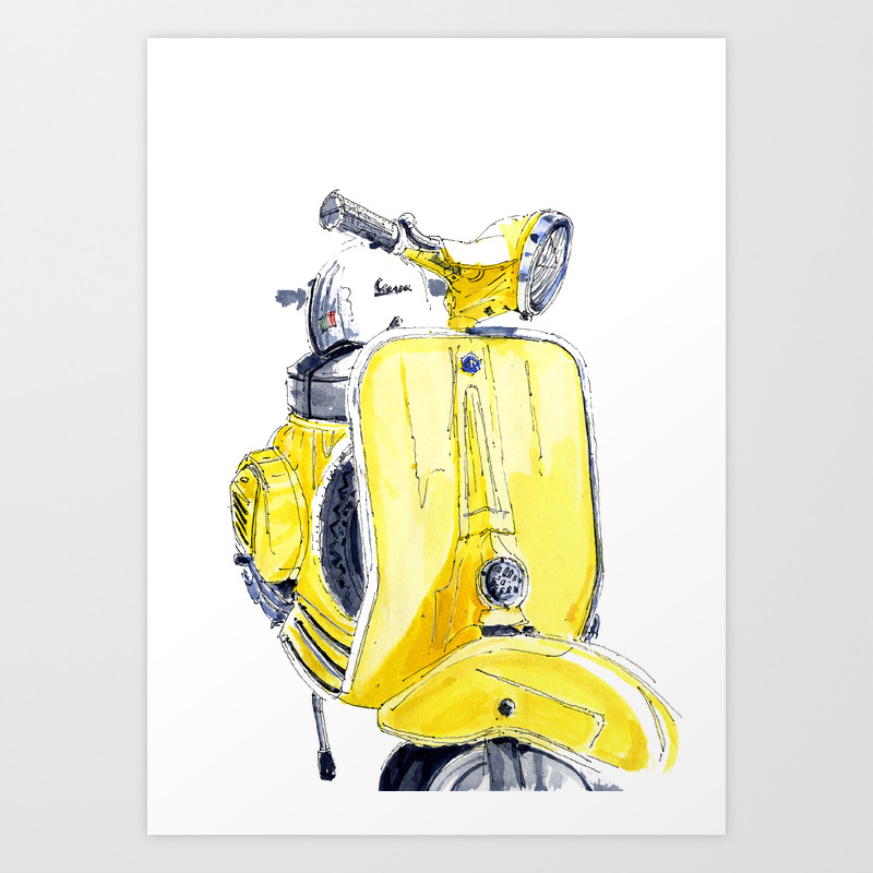 Yellow Vespa 50s Art Print By Yolahugo Society6