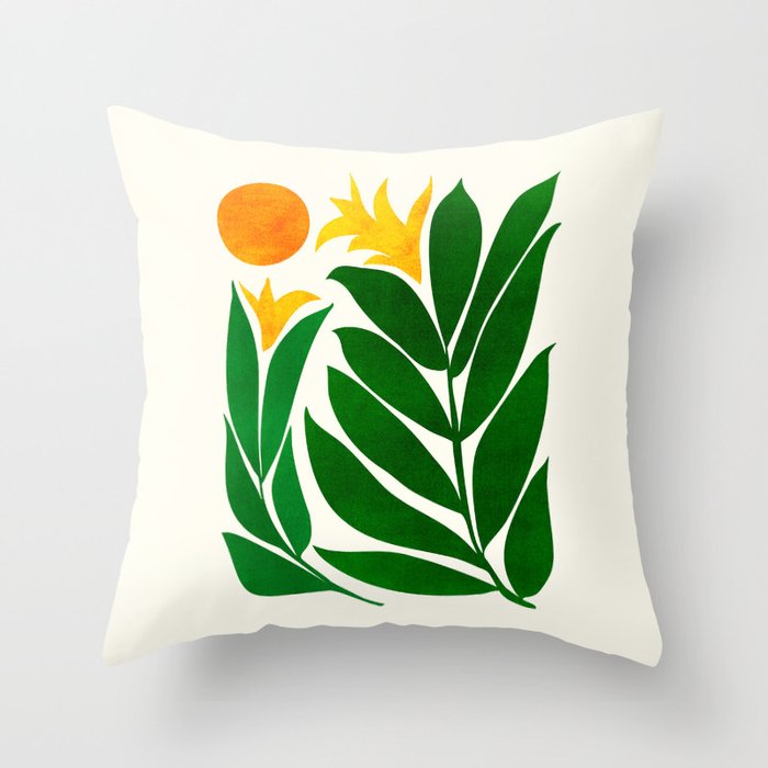 Mid Century Emerald Garden Botanical Throw Pillow