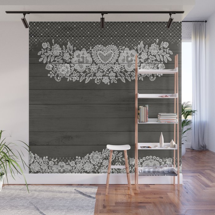 Rustic Wood & White Lace Wall Mural