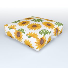 Sunflowers and Monstera Leaf Pattern Outdoor Floor Cushion