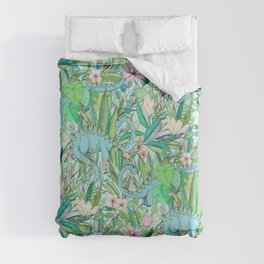 Improbable Botanical with Dinosaurs - soft pastels Duvet Cover