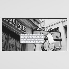 Time for a beer, vintage bar sign in black and white | Moment of relax Desk Mat