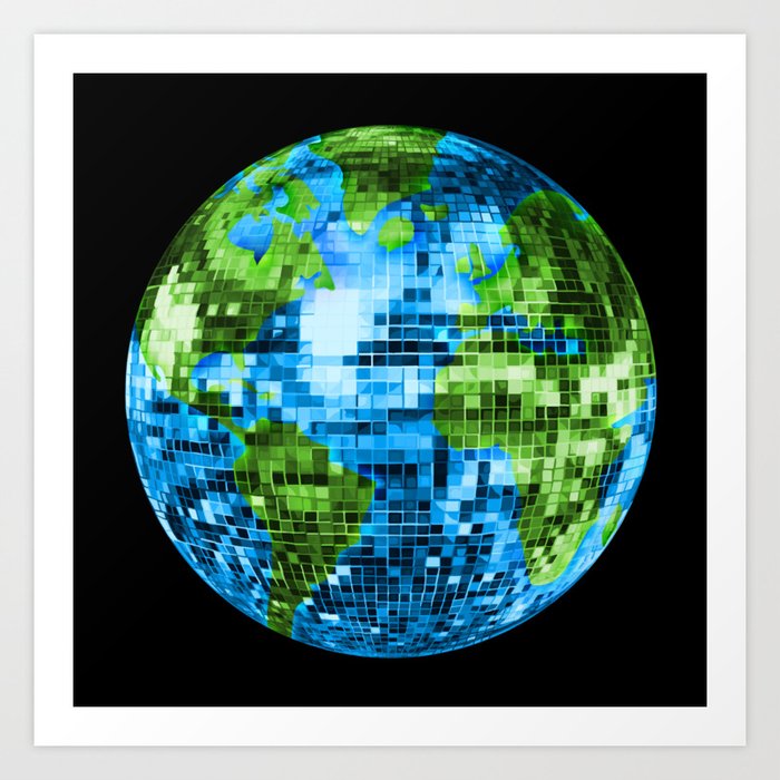 Galactic Disco Ball Planet Earth  Art Print