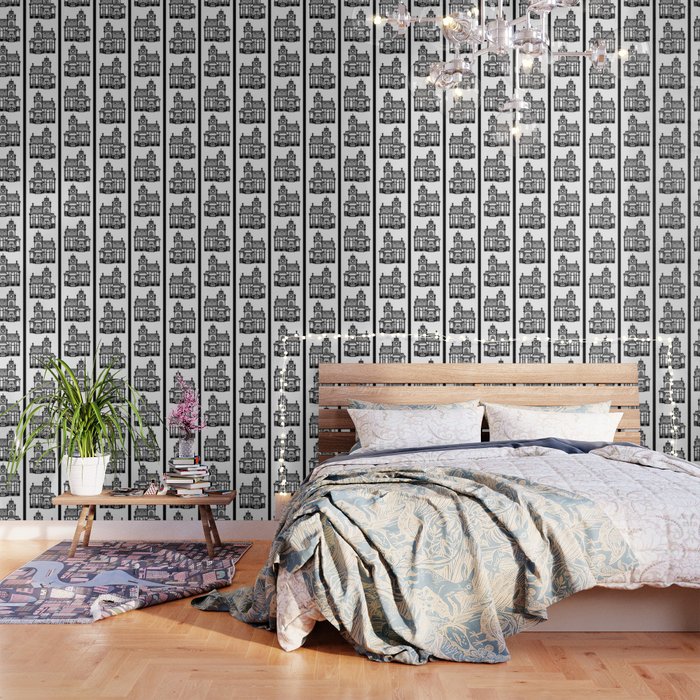 Old Victorian House Black White Wallpaper By Xooxoo