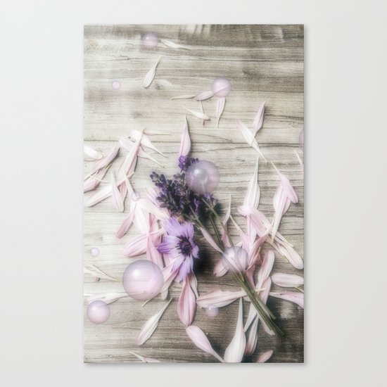 Bubbles, flowers, petals, and planks Canvas Print