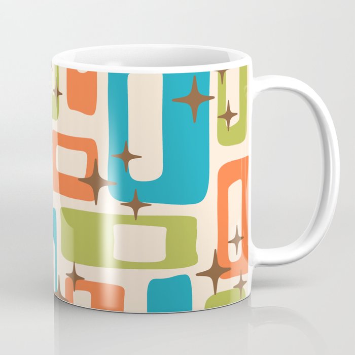 Retro Mid Century Modern Abstract Pattern 921 Googie Orange Chartreuse Turquoise Coffee Mug