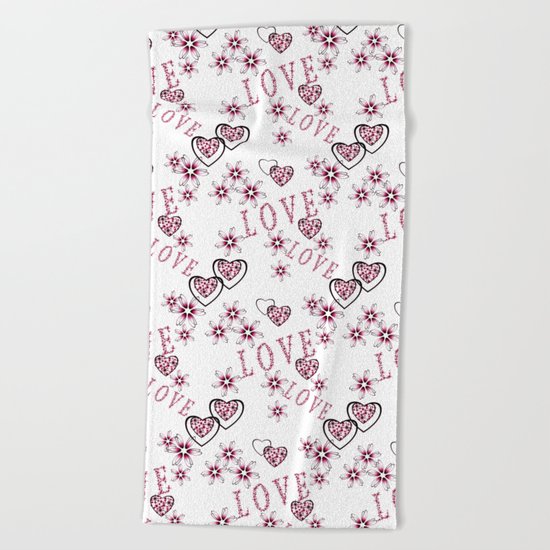 Openwork pattern with hearts. Beach Towel