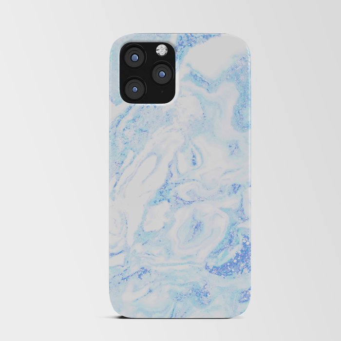 White Marble with Pastel Blue Purple Teal Glitter iPhone Card Case