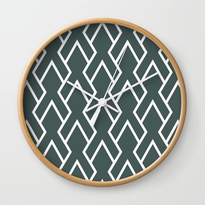 Dark Green Blue and White Tessellation Line Pattern 6 Pairs DE 2022 Trending Color Loch Ness DE5748 Wall Clock