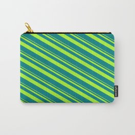 [ Thumbnail: Light Green and Teal Colored Striped Pattern Carry-All Pouch ]