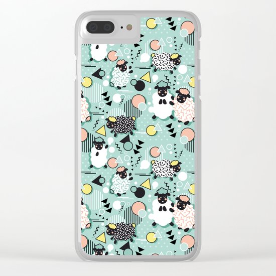 Mééé Memphis sheep // mint background Clear iPhone Case